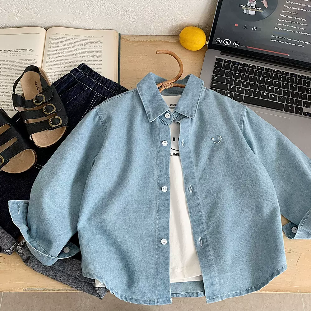 木野儿童牛仔衬衫春秋服饰湖州织里童装男童韩版外套宝宝开衫上衣