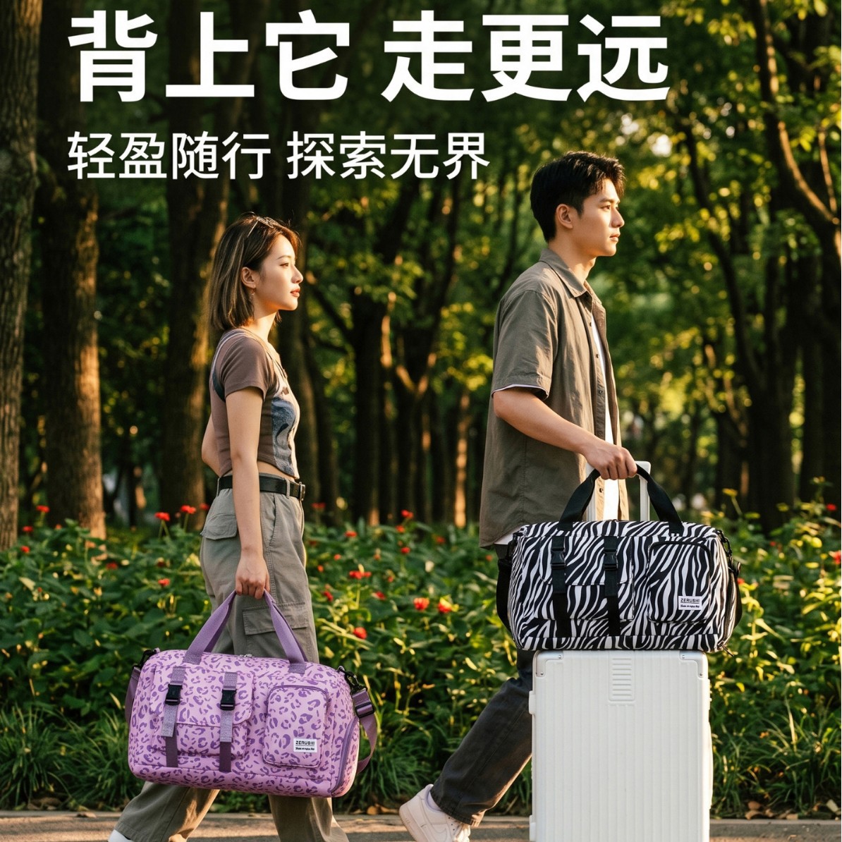Printed large capacity casual shoulder bag travel bag gym bag sports bag