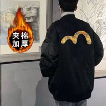 潮牌美式棒球服飞行员夹克男复古宽松冬季加棉休闲棉衣外套男装