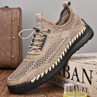 Cross-border Men's Shoes Casual Leather Shoes Large Size Breathable Shoes Trendy Shoes Foreign Trade Leather Shoes Handmade Cowhide Mesh Breathable Men's Leather Shoes