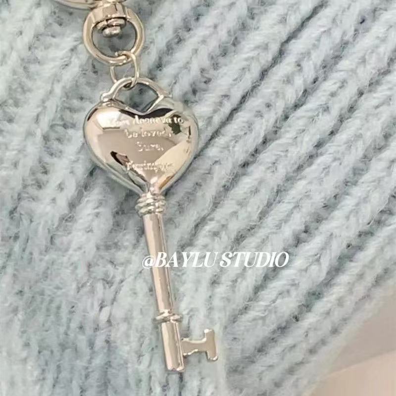 South Korea ins Blogger Couple's silver Love Keychain Bag Pendant Cute Girl's Heart Niche Accessories Personality