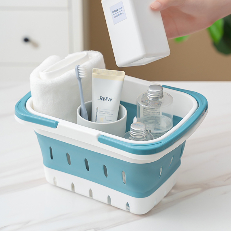 Household Portable Foldable Bathroom Bath Storage Basket Student Bathing Basket Toiletries Organize Bath Basket
