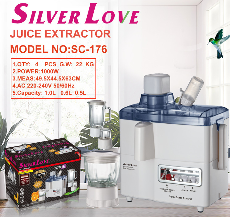Exprensa de jugo de vidrio multifuncional transfronterizo 4 en 1 máquina de jugo cruda máquina de mezcla de carne multipropósito máquina de molienda