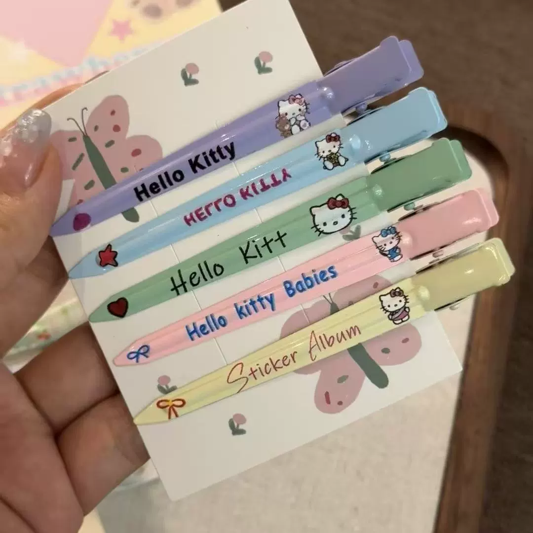 Набор аксессуаров для волос (Hello Kitty) — 10 штук милых японских мультяшных заколок, шпильки и резинки, розовый