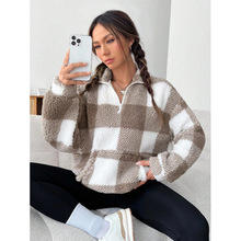 T 35253 Plaid plush hoodie ����ë�����¿羳����ͨ