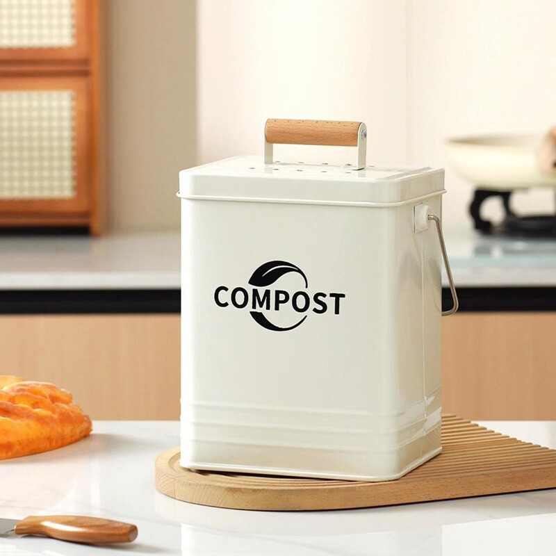Cross-Border Source Factory Metal Kitchen Waste Bin, Sealed Compost Bin, Outdoor Gardening Odor-Absorbing Storage Bin with Handle