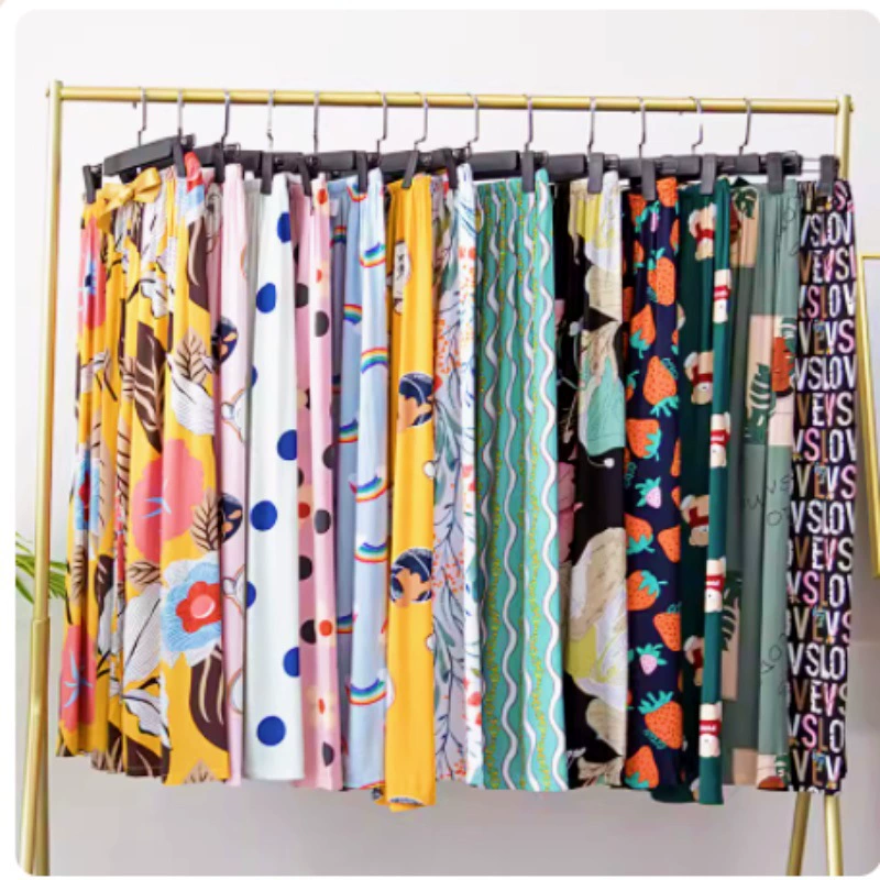 Летние хлопковые широкие брюки для женщин, свободные пижамные брюки больших размеров, укороченные брюки для женщин, подходящие для дома или улицы, вискозные брюки для сна.