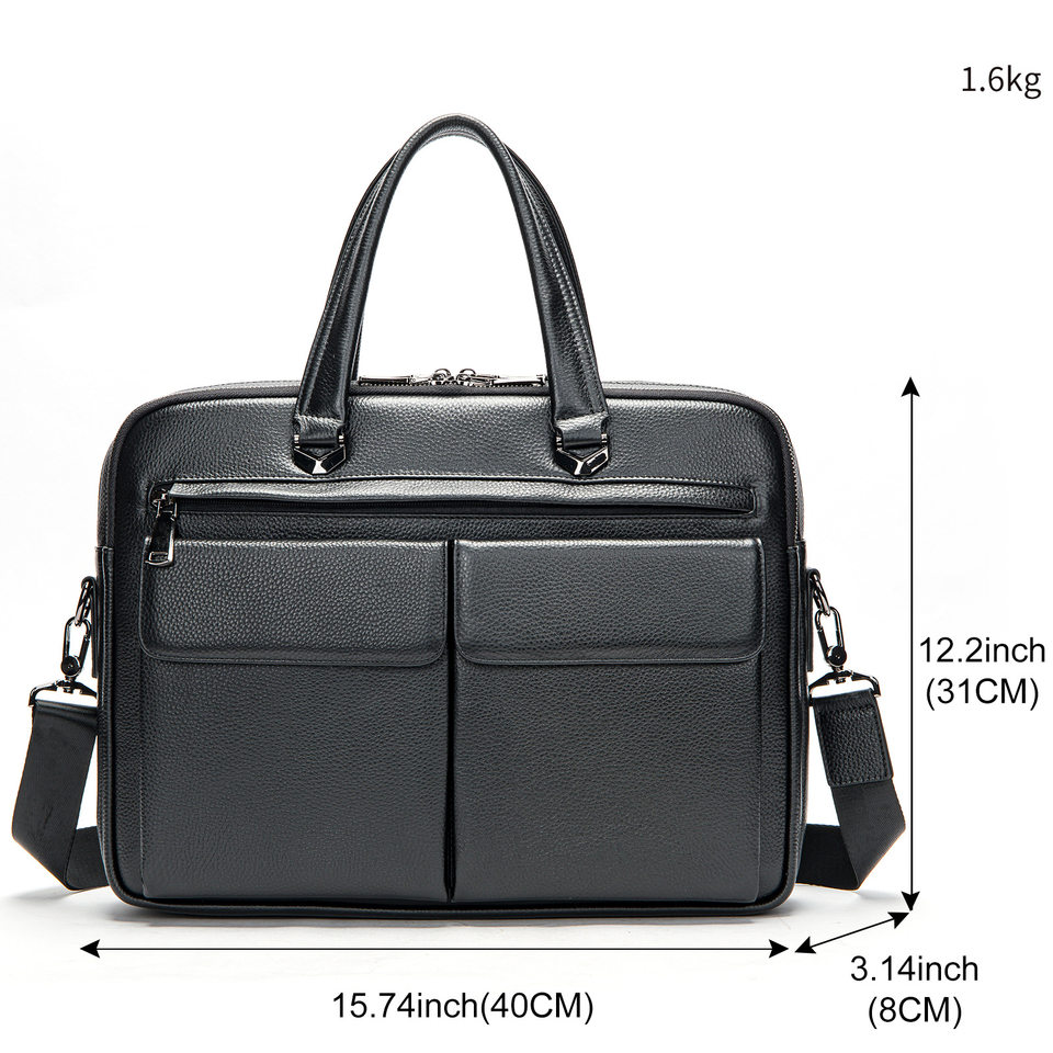 Túi xách công sở nam da bò thật Marante dạng ngang đựng máy tính 15,6 inch — 9006 một lớp màu đen (14 inch), G9963 đen hai lớp (15,6 inch), Màu đen, 5059 đen hai lớp (17 inch) chi tiết 9