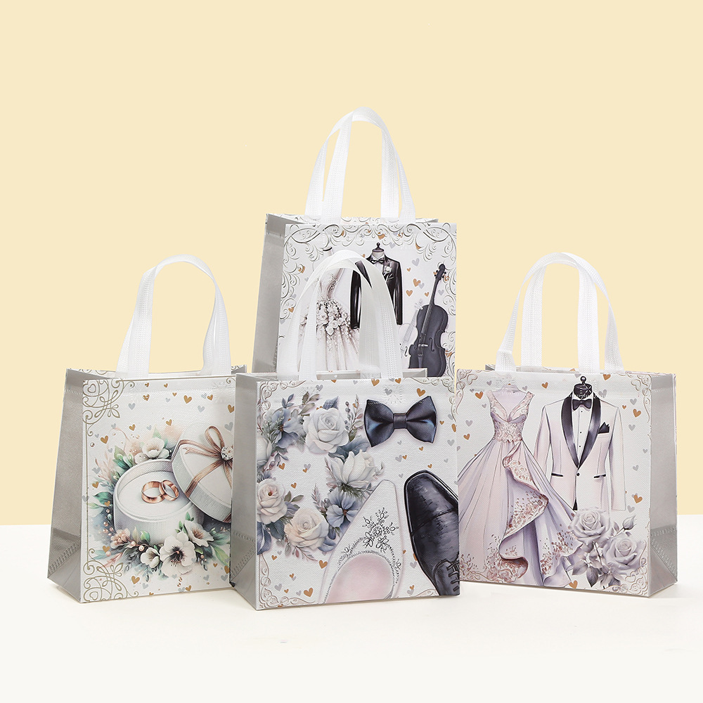 新款无纺布婚礼系列手提袋 礼品包装袋 印花糖果礼物袋商品购物袋