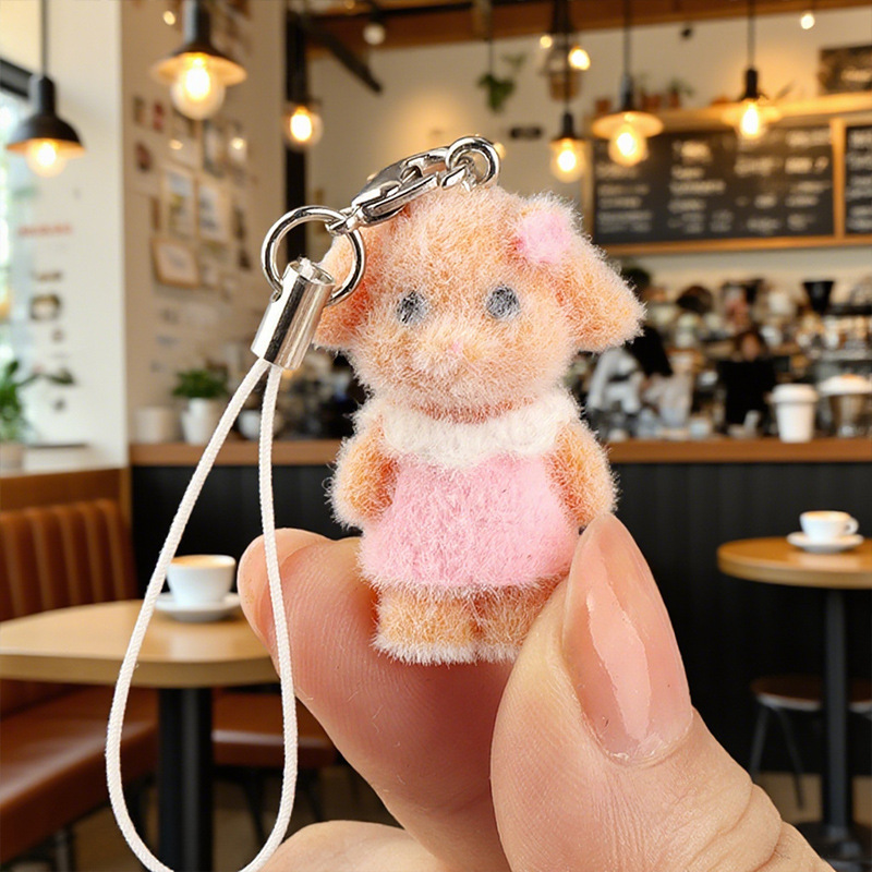 植毛ペンダント 森の動物家族 かわいい立体子犬ペンダント キーホルダー キーホルダー バッグペンダント|undefined