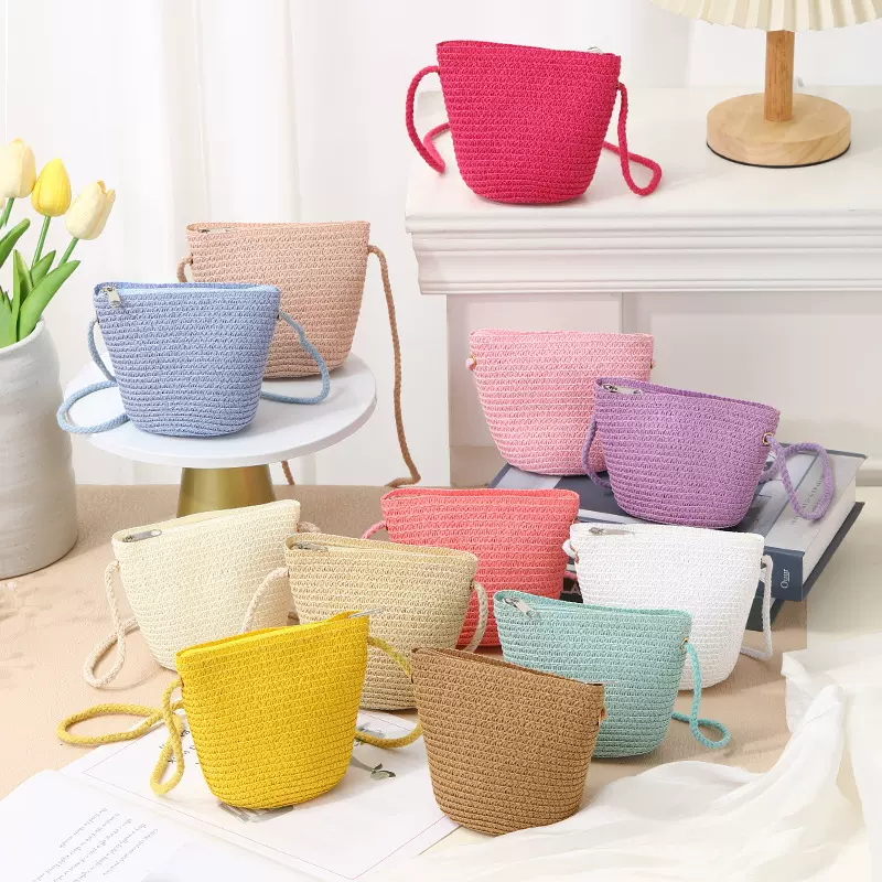 夏季海边沙滩草包编织包女2025新款儿童可爱草编包斜挎零钱包批发