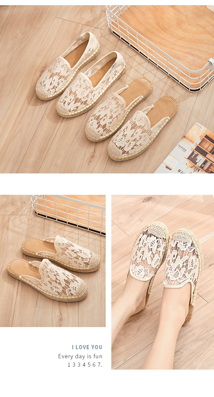 Frühling/Sommer Weiche Sohle Mesh Atmungsaktive Damen Freizeitschuhe Mit Hohlen Halb Schlepper Lazy Footwear Leinen Gras Gestrickte Sandalen_voghion.com