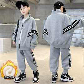 儿童装男童加绒套装秋冬款2025新款运动秋季男孩中大童酷帅衣服潮