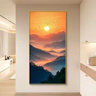 旭日东升山水画东墙玄关挂画入户走廊过道装饰画大气日出东方壁画-阿里巴巴