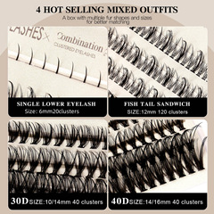 跨境新品DIY分段式單簇假睫毛嫁接眼睫毛大容量組合套炸批發