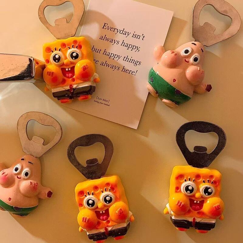 New Magnetic Bottle Opener for Home Use, Spongebob Squarepants Internet-Famous Fridge Magnet, Cartoon Decoration, Bottle Cap Opener Tool New Magnetic Bottle Opener for Home Use, Spongebob Squarepants Internet-Famous Fridge Magnet, Cartoon Decoration, Bottle Cap Opener Tool