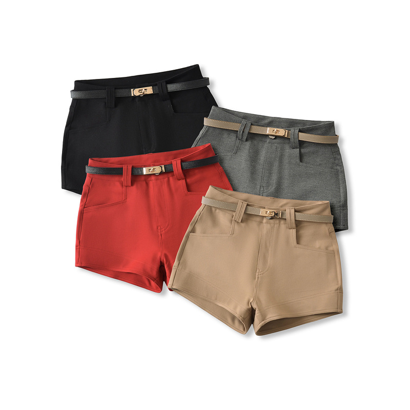 Old Money Style New American Style Hot Girl Show Body Hip Shorts Belt Casual All-match Hot Pants Women's Boots Pants