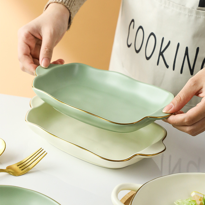 Binaural Ceramic Baking Plate Cheese Baked Rice Plate Dish Plate Household Microwave Oven Oven Bowl Air Fryer Special Utensils