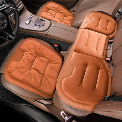 Seat cushion, seat cover | car seat cushion cover - flannel-three-piece-set-emma-orange-customizable-car-logos-can-be-placed-please-leave-a-message-for-the-car-model-when-placing-an-order
