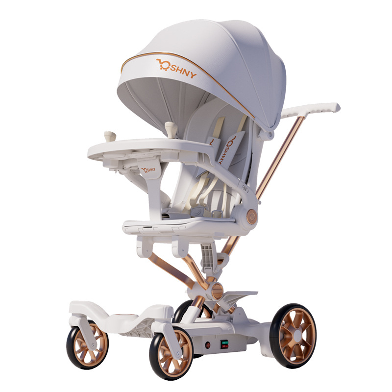 Caminar eléctrico para niños con carro de cuatro ruedas paisajístico artefacto ligero plegable bidireccional para bebés sentarse y acostarse carro de mano