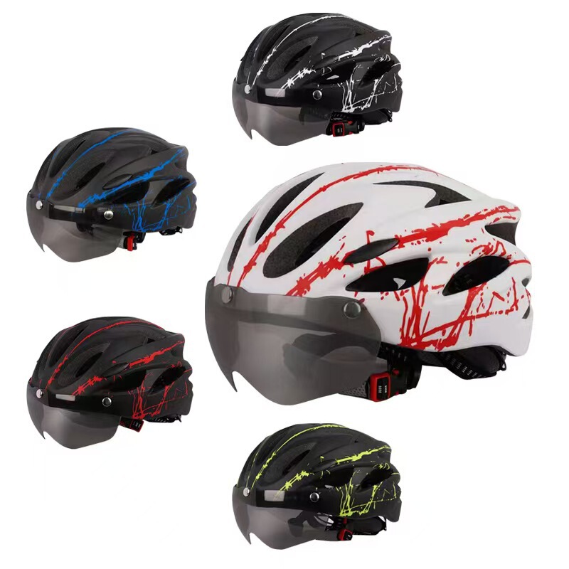 工場卸売自転車マウンテンバイクロードバイク新しいサイクリングヘルメット磁気ゴーグル一体成型ヘルメットテールライト|undefined