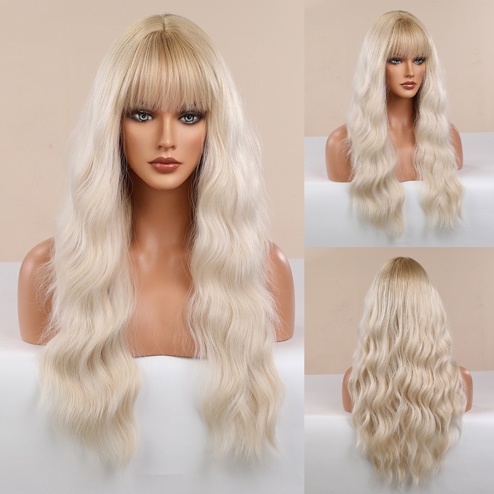 Peluca de pelo largo y rizado, colorida, con flequillo, para cosplay, Halloween, Navidad, peluca natural y esponjosa para toda la cabeza