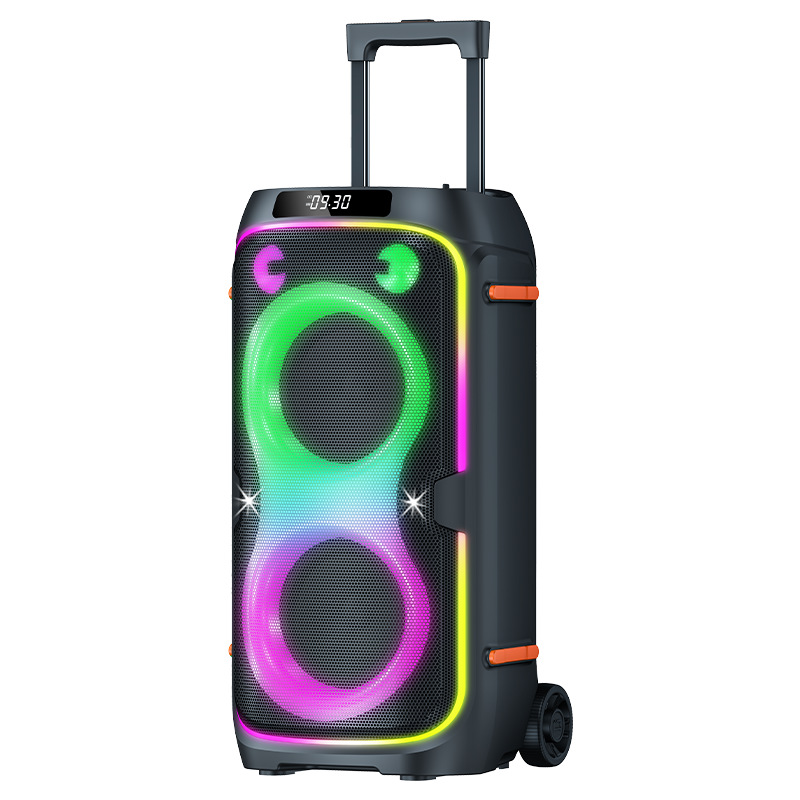 Dual altavoces RGB luz de color barra de tracción de sonido altavoz Bluetooth de alta potencia al aire libre danza cuadrada K canción sonido móvil