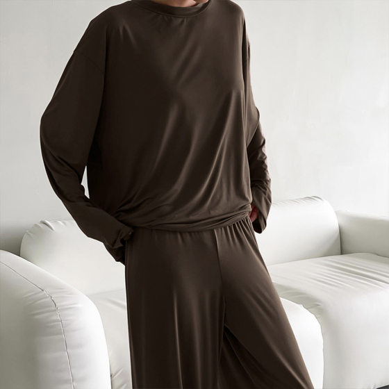Cross-border crew neck long sleeve trousers pajamas suit Europe and the United States 2025 autumn and winter new loose pajamas foreign trade home clothes women