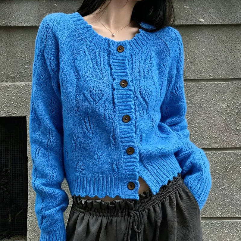 High-quality Korean Dongdaemun new Klein blue knitted cardigan 2026 autumn and winter fashion sweater for women High-quality Korean Dongdaemun new Klein blue knitted cardigan 2026 autumn and winter fashion sweater for women