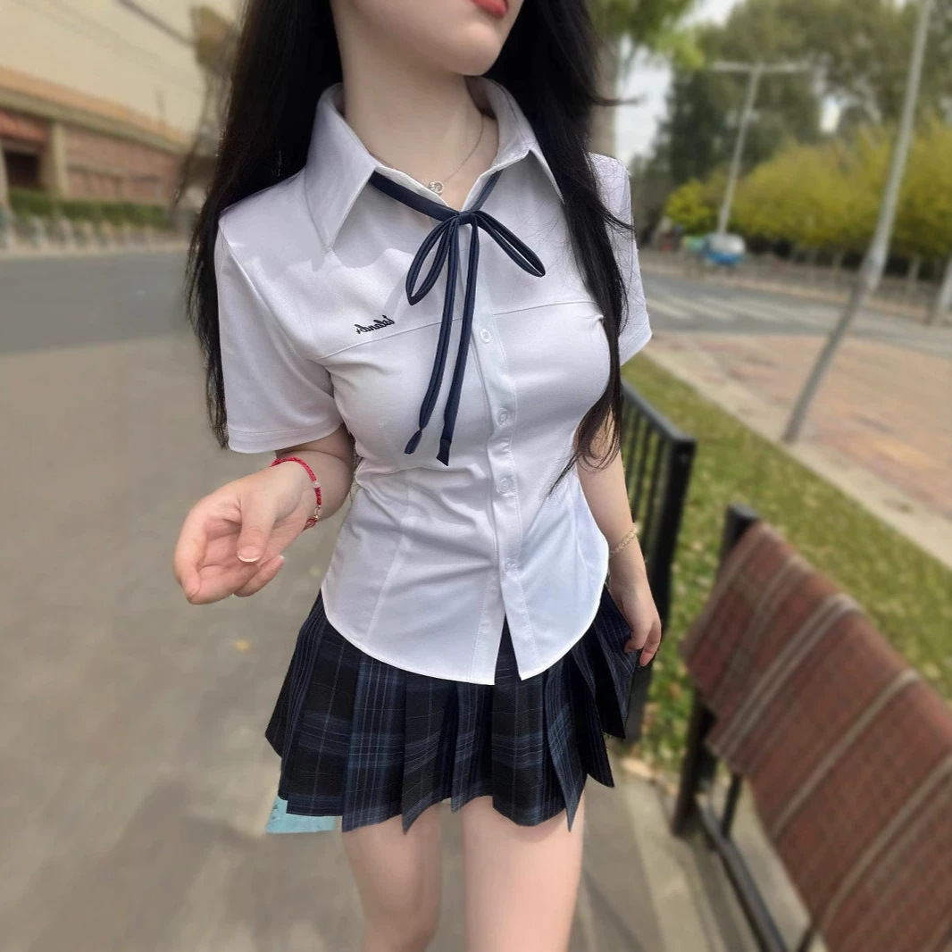 Kojima Jk Waist-Cinched Slim-Fit Short-Sleeve Women's Summer Shirt Japanese School-Style Uniform College Summer Shirt