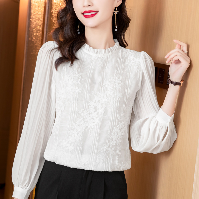 In autumn of 23, the new qihaomi No.6 shop lace chiffon shirt spring fashionable European bottoming shirt Joker top