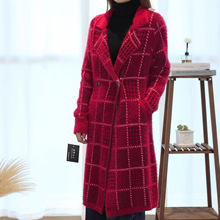 跨境欧美亚马逊2025圣诞女装针织开衫中长款外套女高级感方格大衣