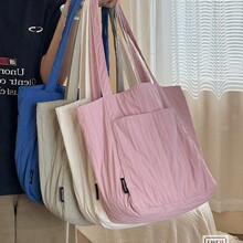 原创自制韩系简约纯色褶皱单肩帆布包通勤日常百搭休闲学生托特包