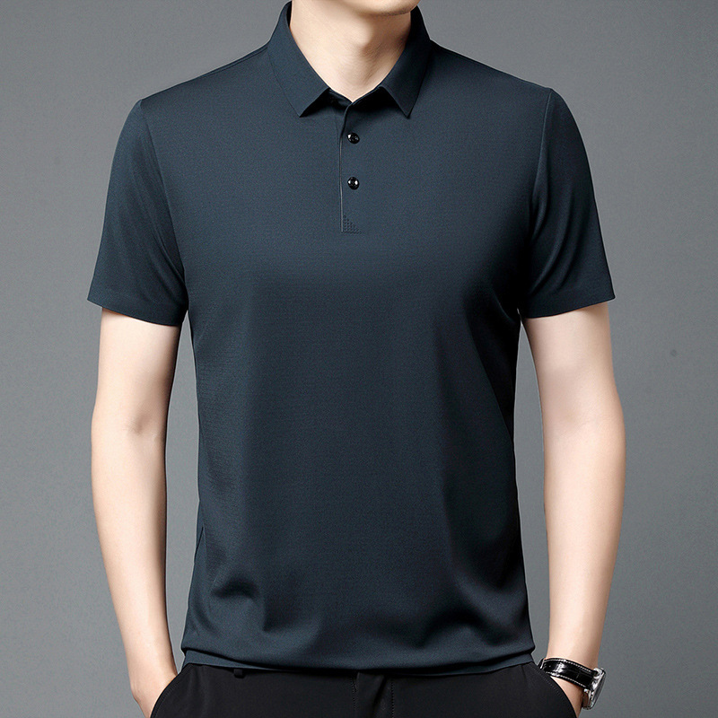 High-End Silk T-Shirt Short-Sleeved Men's Business Casual Solid Color Polo Shirt for Young and Middle-Aged Men, Versatile and Wrinkle-Free Men's Top High-End Silk T-Shirt Short-Sleeved Men's Business Casual Solid Color Polo Shirt for Young and Middle-Aged Men, Versatile and Wrinkle-Free Men's Top