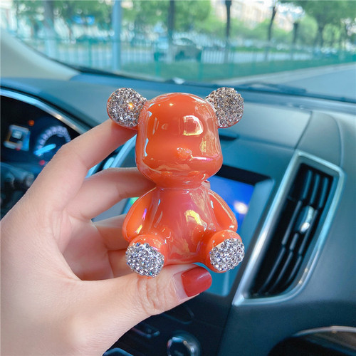 Creative Diamond Plated Resin Teddy Bear Car Ornament Personality Cartoon Figure Car Decorative Item Couple's Edition