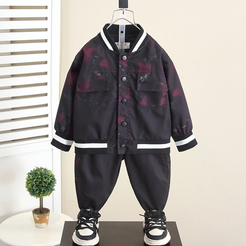 6058 Traje de otoño para niños 2024 Primavera y otoño Nuevo estilo de primavera y otoño Bebé guapo traje de béisbol callejero de dos piezas para niños