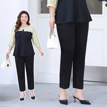 高腰休闲九分裤女秋季2025新款胖mm弹力时尚烫钻小脚裤大码女装