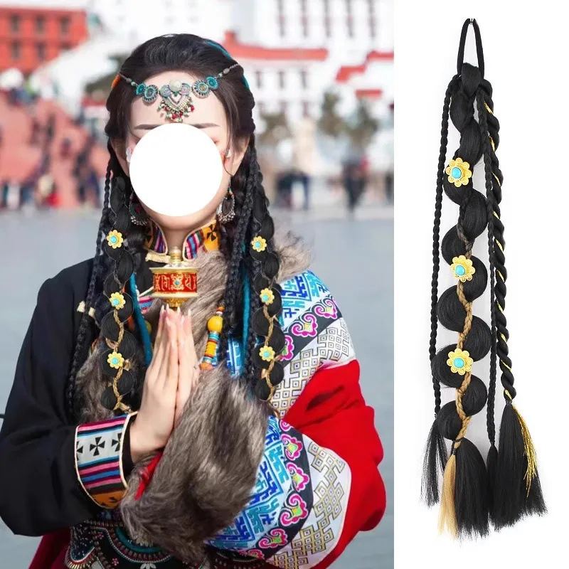 Design Sense Color Bead Buckle Xizang Travel Photograph Twisted Braids Color Twisted Braids Wigs Big Braids Xizang Photograph Travel