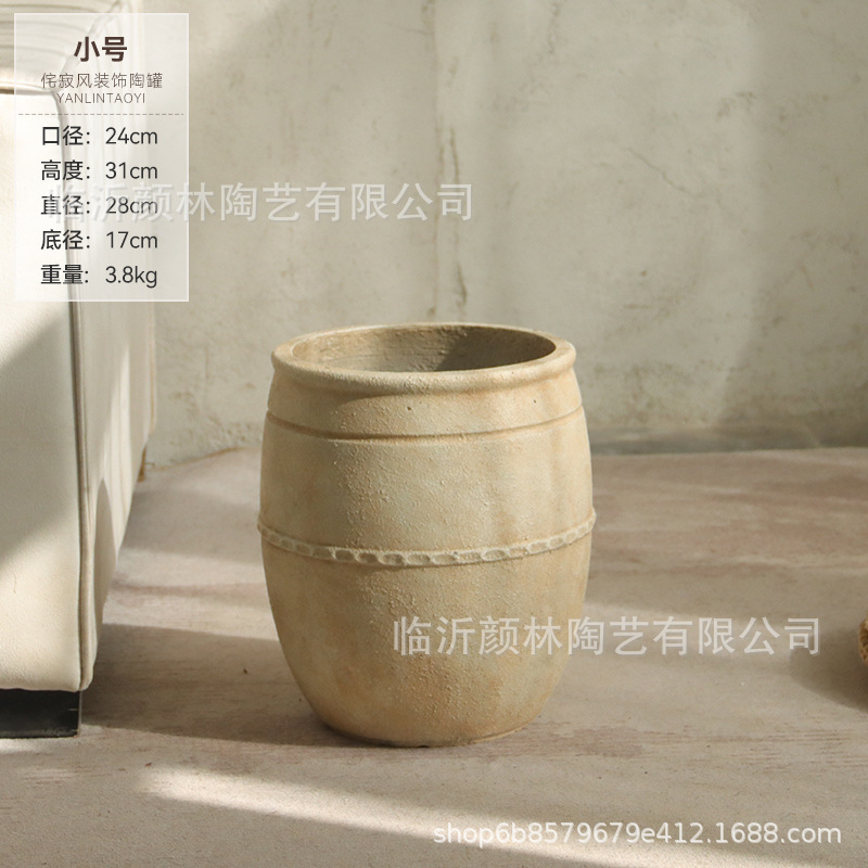 Gran calibre en forma de barril de alto tipo de aterrizaje gran maceta de flores de cemento de viento silencioso hotel centro comercial gran maceta de decoración de plantas verdes