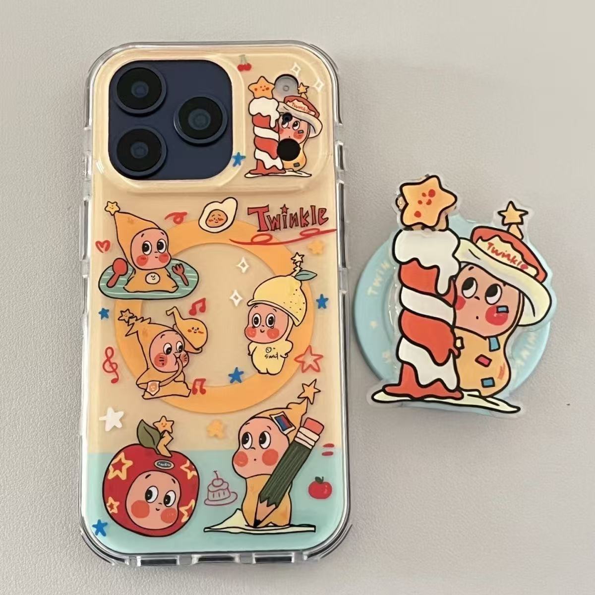 Cute and Super Cute Star Man Magnetic Suction Suitable for Iphone17 Mobile Phone Case Apple 16 Protective Cover 14 Rotating Stand