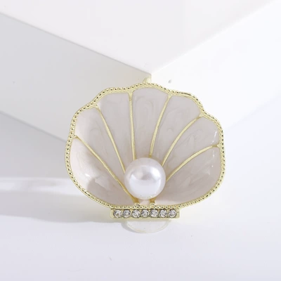 Korean Creative Enamel Oil Pearl Shell Brooch Alloy Cartoon Marine Life Scallop Corsage Personalized Pin (Yaxa sancaqları) - mm-br-1994-white-wh