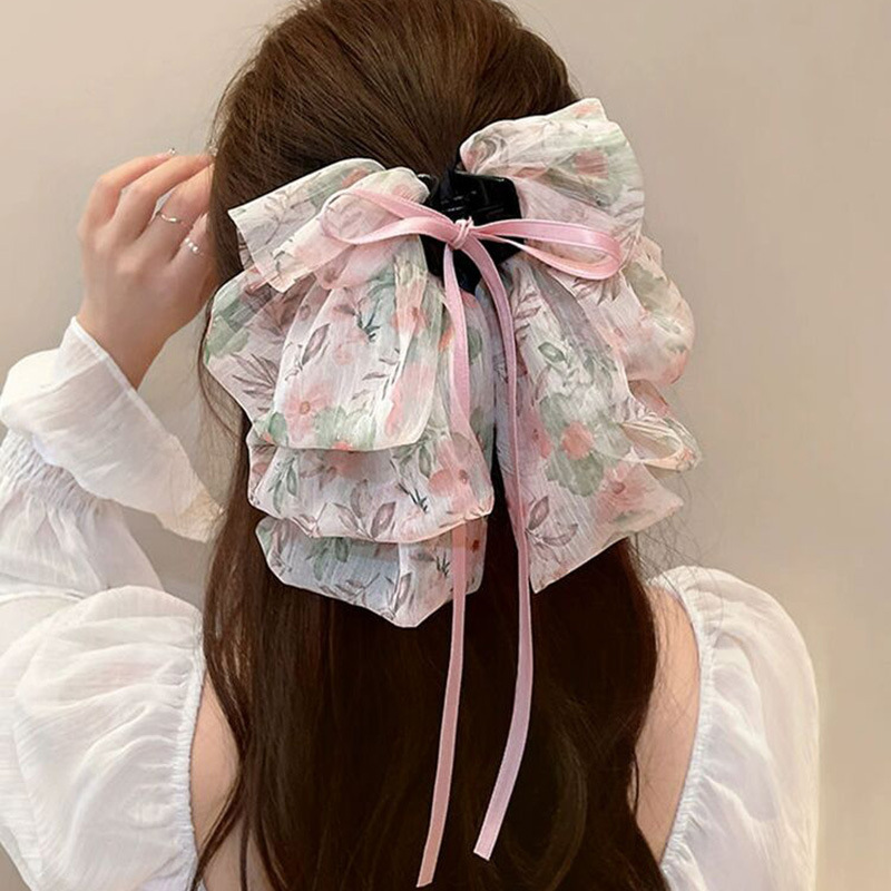 フレンチライトラグジュアリーリボンヘアピン2025後頭部かわいいクリップクリスタルペンダントハーフタイヘアピンヘッドドレス|undefined