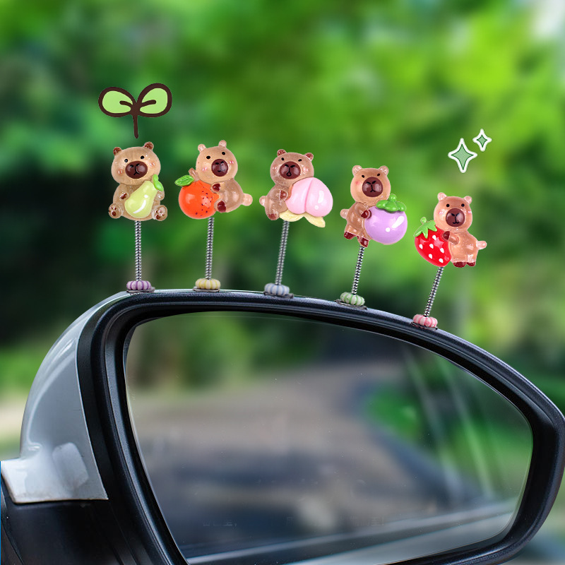 Lindo oso de frutas adornos de coche dibujos animados coche consola central navegación decoraciones de pantalla sacudiendo la cabeza adornos resina