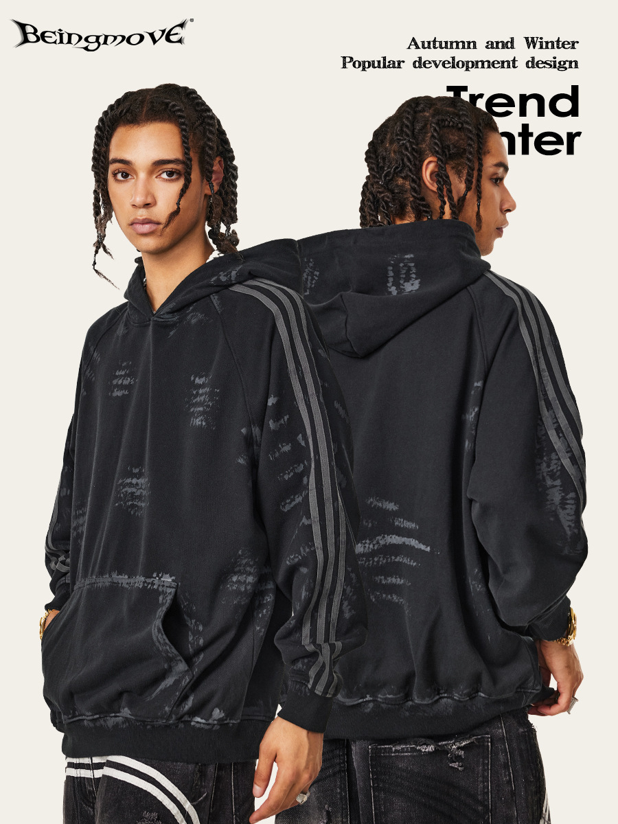 2025 otoño y invierno marca de moda americana Ba viento sucio de alta calidad pintar para hacer viejas camisetas encapuchadas retro sueltas moda masculina