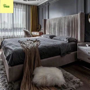 Modern Minimalist Light Luxury Fabric High-Back Bed Nordic Double Wedding Bed 1.68m Internet Celebrity Size Bed