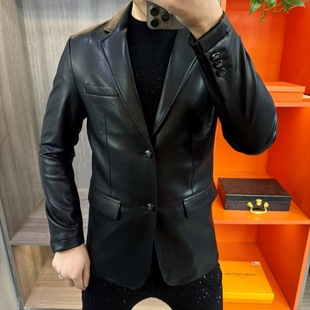 New Pu Leather Jacket Slim Suit Handsome Casual Leather Suit Jacket Business Spring & Fall Fashion Slim Men's