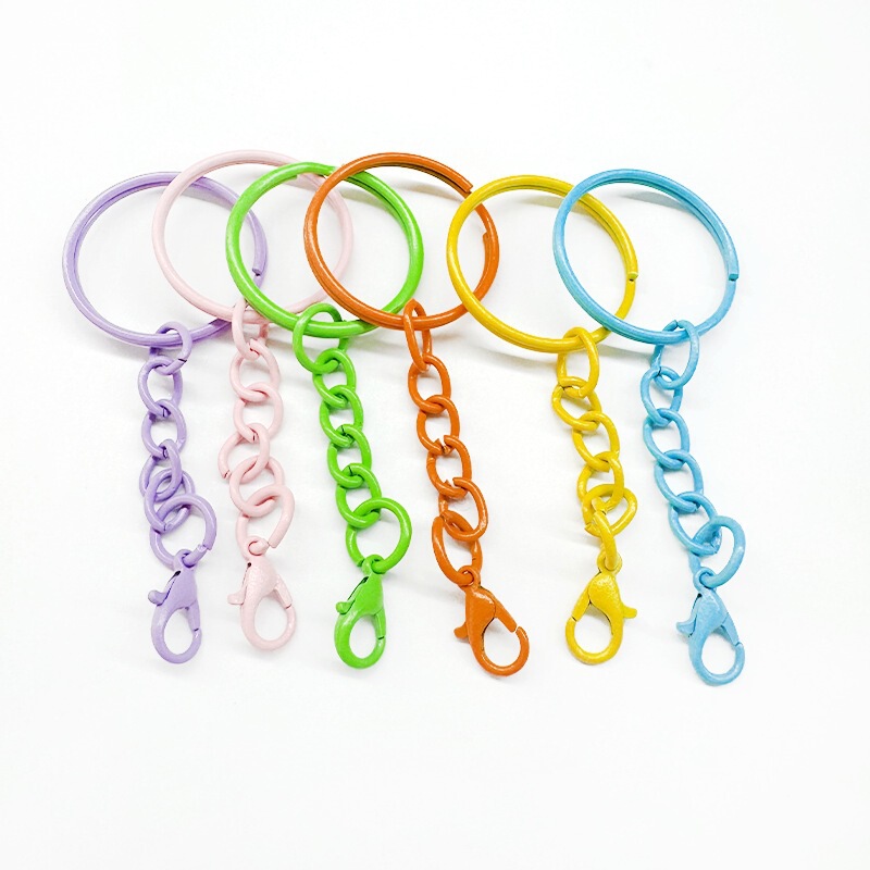 Colorful Painted Keychain with Chain and Lobster Clasp, Bag Doll Pendant, Creative DIY Accessory