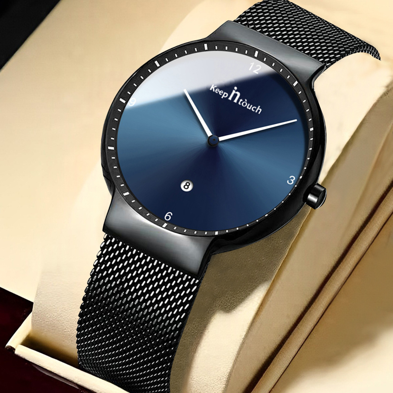 One Piece in stock Ultra Thin Men's Stainless Steel Watch Fashion Trend Waterproof Calendar Watch Male Student Watch