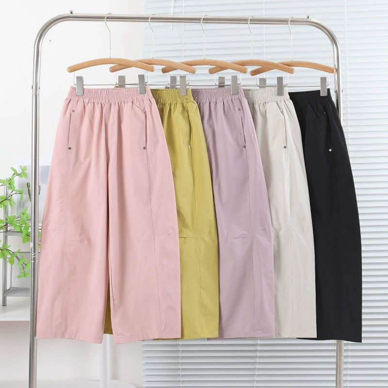 Повседневные брюки для девочек, спортивные прямые брюки-сабо, летние тонкие свободные брюки, универсальные дышащие широкие брюки с девятью точками для улицы.