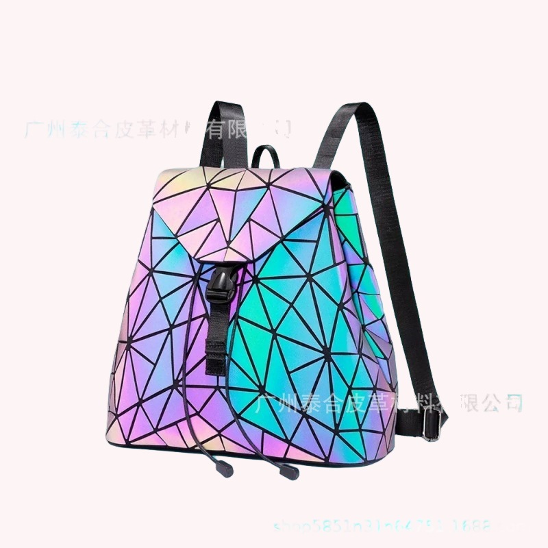 Mochila reflectante empalme pu cuero triangulo sastring House Sanisheng geométrico rombo cuero colorido cuero artificial